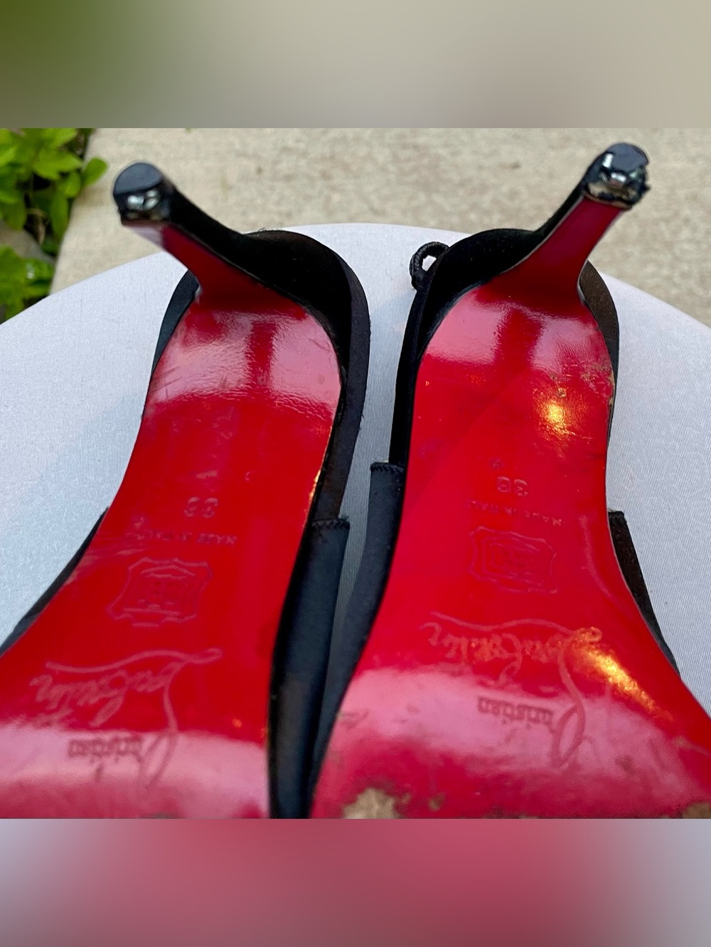 Christian Louboutin Black Satin Pointed-Toe Slingback Pumps Size 6 - Picture 14 of 15